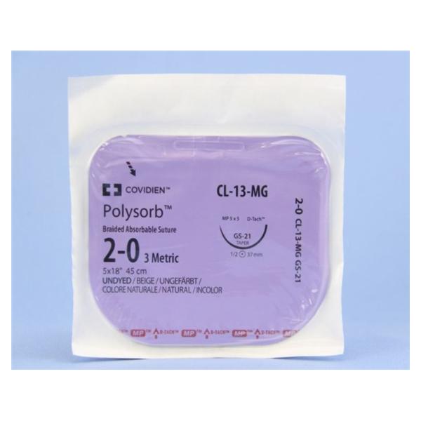Medtronic MITG-Covidien Suture 2-0 Polyester Gs-21 Polysorb Undyed 18" Braid 12/Ca - CL13MG