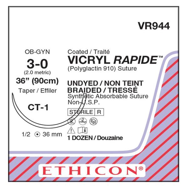 Ethicon Inc,a J & J Company Suture 3-0 Polyglactin 910 Ct-1 Vicryl Rapide Undyed 36" Braid 12/Bx - VR944