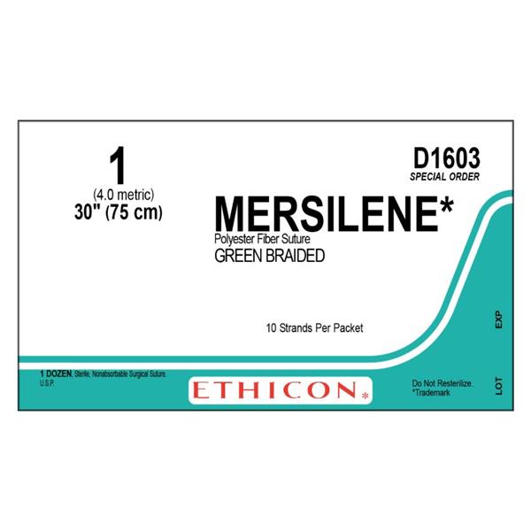Ethicon Inc,a J & J Company Suture 1 Polyester No Needle Mersilene Green 30" Braid 12/Bx - D1603