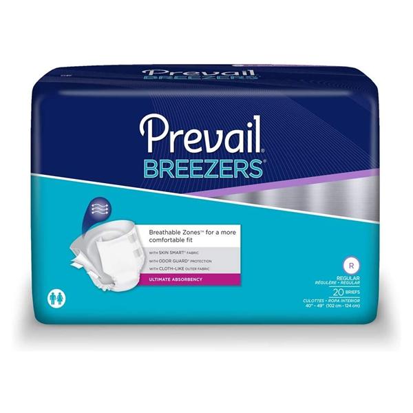 First Quality Products Brief Prevail Breezers Adult Unisex Reg 40-49" Maximum Odor Guard White 80/Ca - PVB-016-1