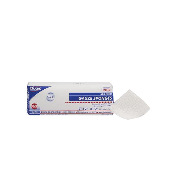 Dukal Corporation Sponge Gauze Foam 2X2" 8 Ply Non-Sterile Lf 200/Bag, 25 Bg/Ca - 2085