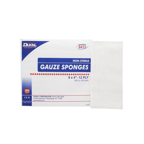 Dukal Corporation Dressing Gauze Cotton 8X4" 12 Ply Non-Sterile 200/Bag, 10 Bg/Ca - 8412