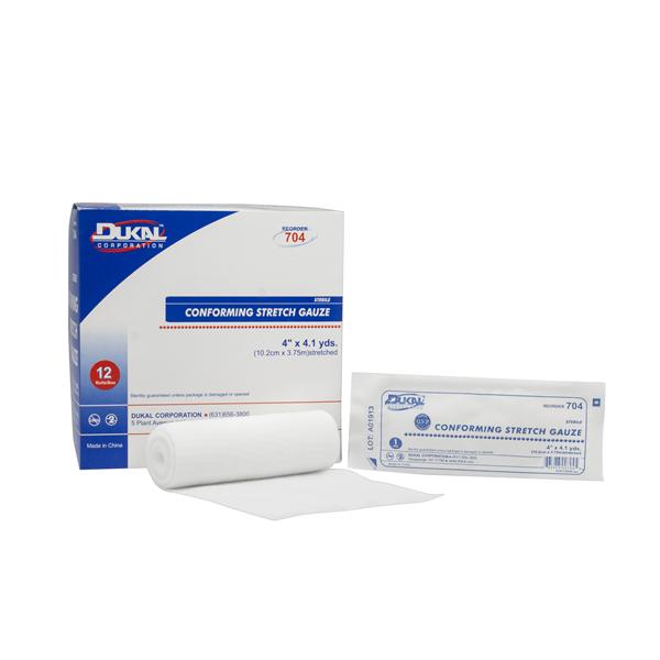 Dukal Corporation Bandage 4"X4.1Yd Conforming Gauze White Lf Sterile 12/Bx, 8 Bx/Ca - 704