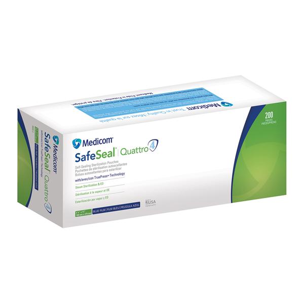 Medicom Pouch Sterilizer Medicom Safeseal Quattro 4.25 In X 11 In Grn/Clr Lf 200/Bx, 6 Bx/Ca - 88045-4