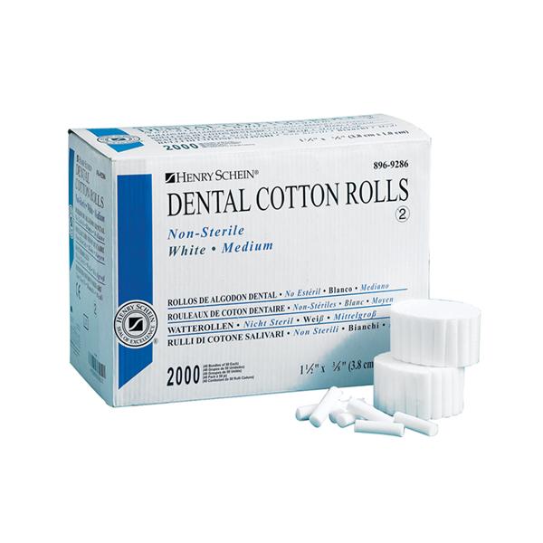 Henry Schein Cotton Roll Premium Medium Size 2 Non Sterile 0.375 In 1.5 In 2000/Box, 12 Bx/Ca - 8969286