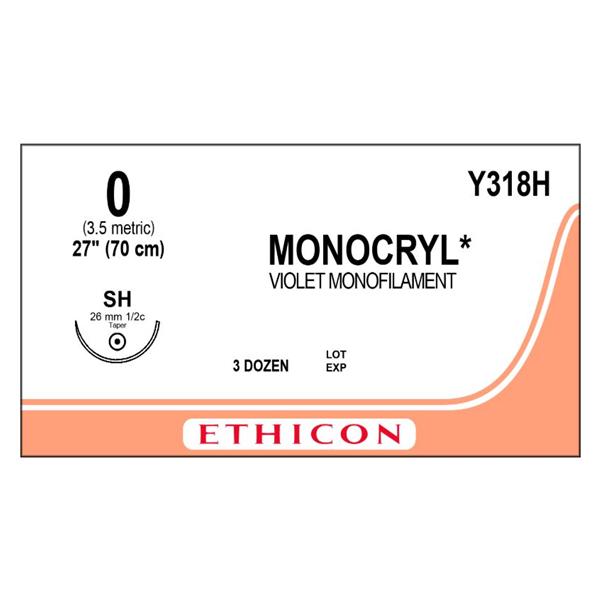 Ethicon Inc,a J & J Company Suture 0 Poliglecaprone 25 Sh Monocryl Violet 27" Monofilament 36/Bx - Y318H