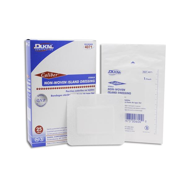 Dukal Corporation Dressing Island Caliber Cotton 4X5" Sterile Lf Adhesive 25/Box, 8 Bx/Ca - 4071