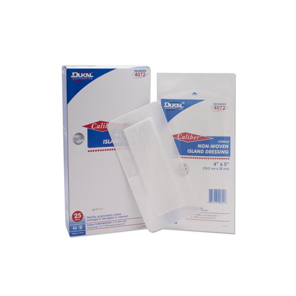 Dukal Corporation Dressing Island Caliber Cotton 4X8" Sterile Lf Adhesive 25/Box, 4 Bx/Ca - 4072