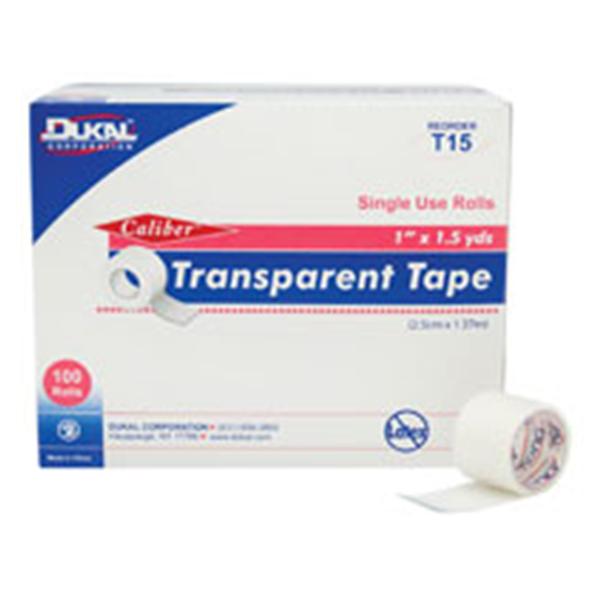Dukal Corporation Tape Surgical Caliber Plastic 1"X1.5Yd Adhesive Clear 100/Bx, 5 Bx/Ca - T15