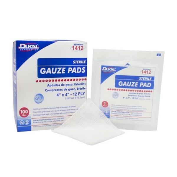 Dukal Corporation Bandage 4X4" Gauze 100% Cotton Not Made With Natural Rubber Latex Sterile 100/Bx, 12 Bx/Ca - 1412