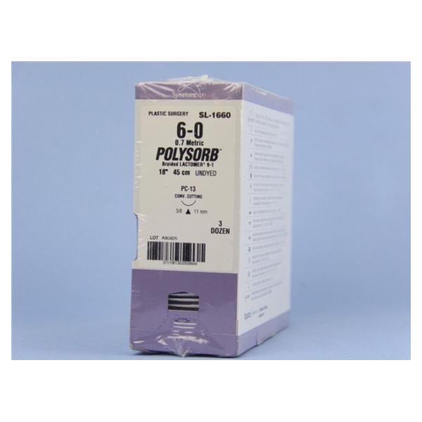 Medtronic MITG-Covidien Suture 6-0 Polyester Pc-13 Polysorb Undyed 18" Braid 36/Ca - SL1660